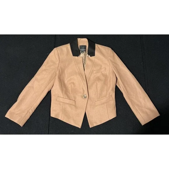 Trouve Blazer Womens Small Camel Tan Wool Blend Cropped One Button Jacket - Picture 7 of 15